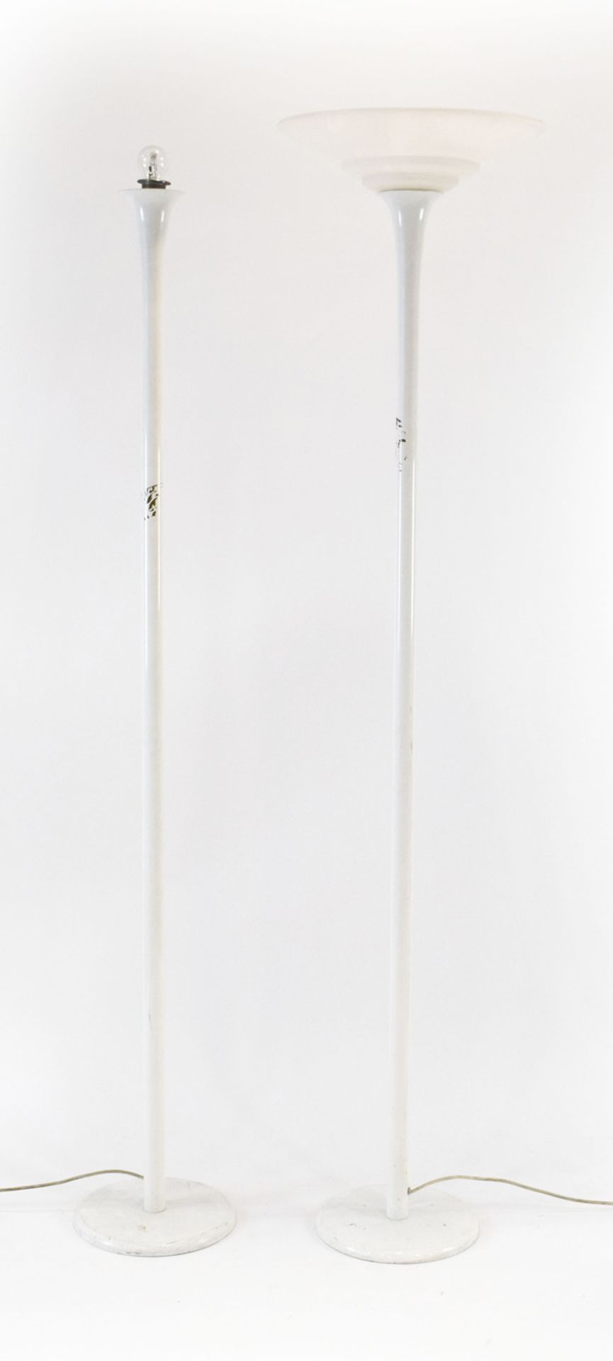 A pair of Italian white enamelled standard lamps by Relco,