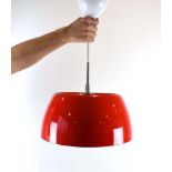 A red enamelled open pendant ceiling light CONDITION REPORT: Working order unknown.