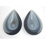 A pair of grey glass bowls of teardrop form CONDITION REPORT: Length = 25cm Width