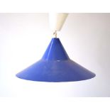 A 1970's blue enamelled ceiling light of trumpet form CONDITION REPORT: Working