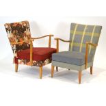 A pair of 1950/60's Swedish beech and upholstered armchairs *Sold Subject to our Soft Furnishings