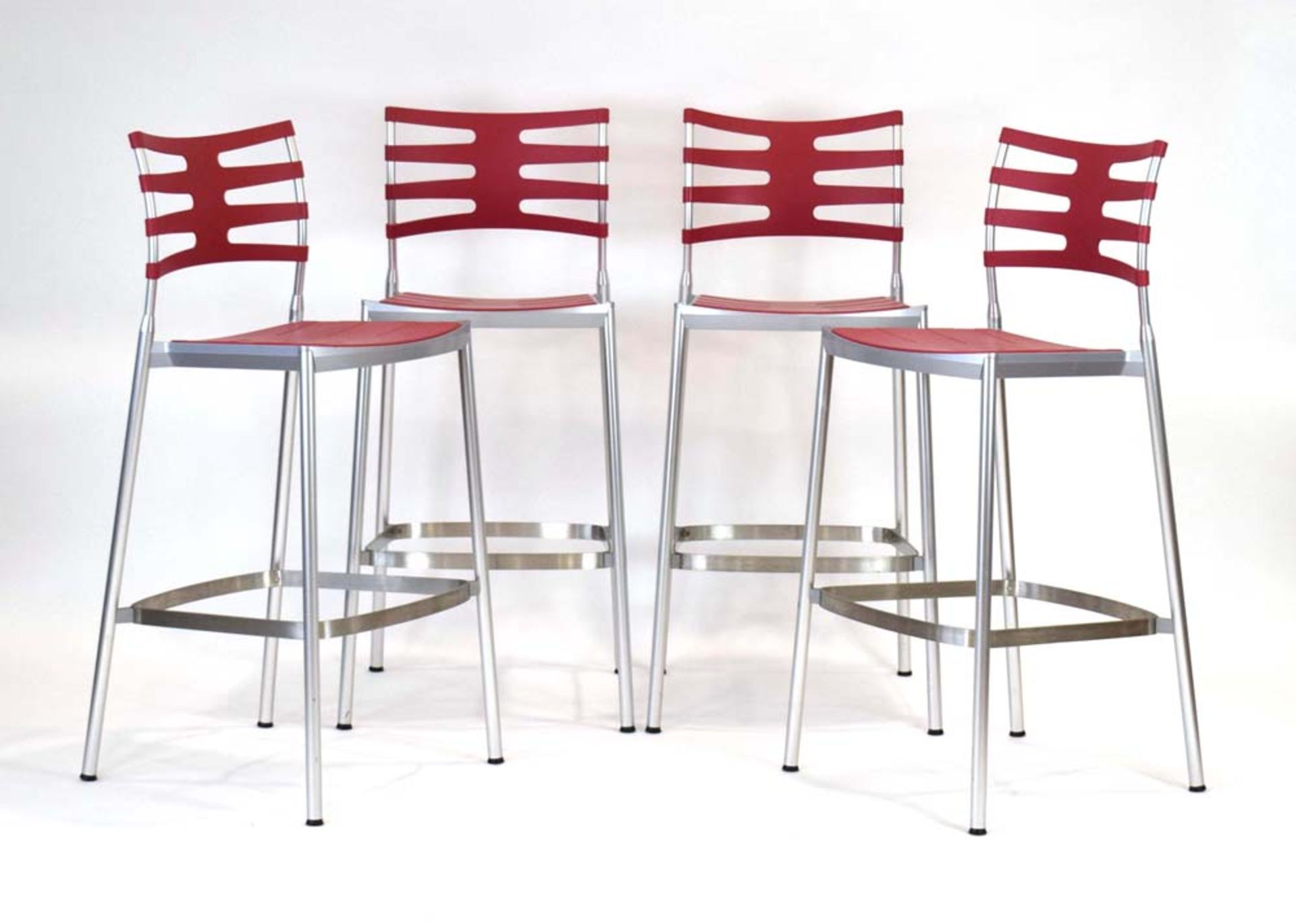 Kasper Salto for Fritz Hansen, a set of four 'Ice Bar Stools' with red seats and backs, - Image 2 of 2