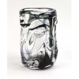 A Whitefriars green, black and translucent 'knobbly' vase, h.