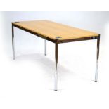 Fritz Scharer for USM Haller, a beech work table on chrome circular legs,