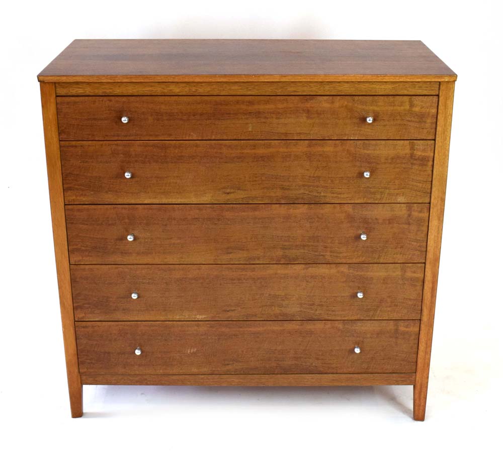 A Gordon Russell walnut chest of five long drawers, - Image 4 of 4