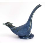 Gunnar Nylund for Rorstrand, a Swedish pottery bird in a blue and green glaze, h.