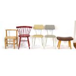 A group of 1950/60's Swedish seating including a Netso red spindle back chair, a child's chair,