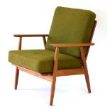 A 1960's Danish teak framed armchair with loose green upholstery *Sold Subject to our Soft