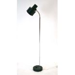 A 1970's half-height green enamelled and stainless steel adjustable standard lamp
