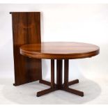 A 1960's Danish rosewood and crossbanded extending dining table, 130 cm to 190 cm,