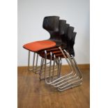 A set of five Dutch bentwood and upholstered stacking chairs on slide bases by Pagwood *Sold