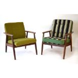 A pair of 1960's Danish teak framed armchairs with loose upholstery *Sold Subject to our Soft