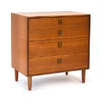 A 1970's G-Plan teak campaign-type chest of four drawers, on tapering legs, w.