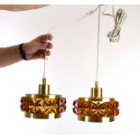 A pair of 1970's miniature brass and orange perspex ceiling lights CONDITION REPORT: