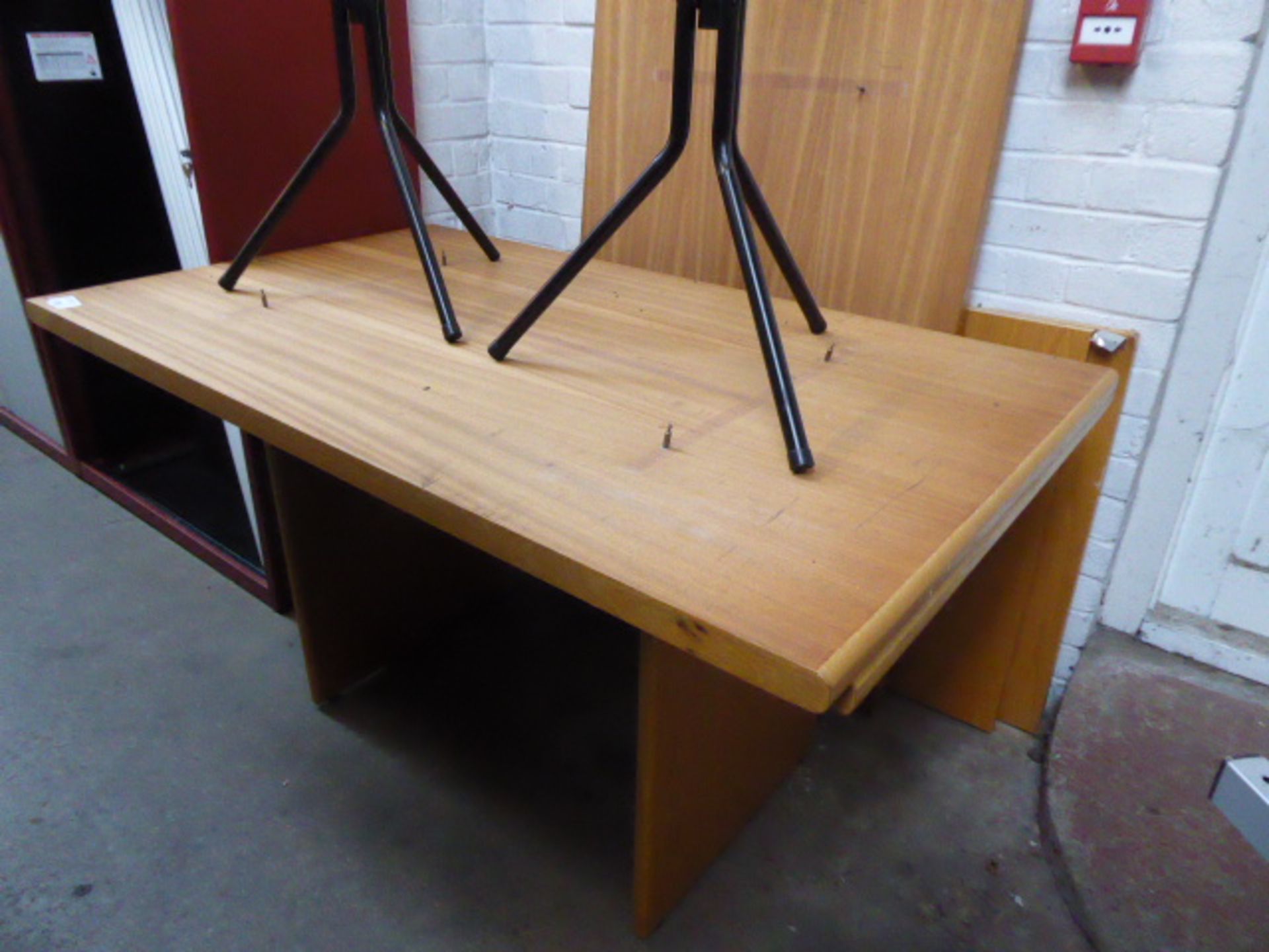 Part flat pack board room table in light oak finish