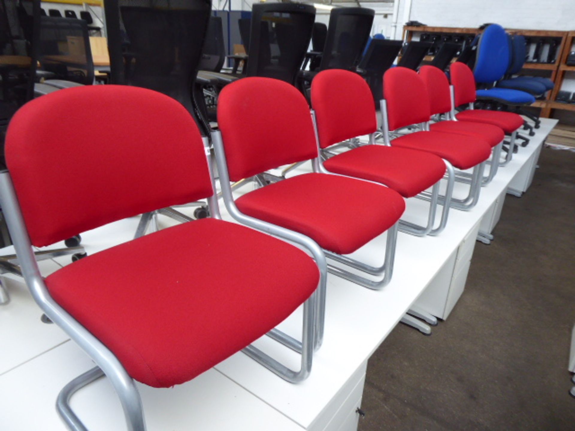 6 Red cloth cantilever chairs