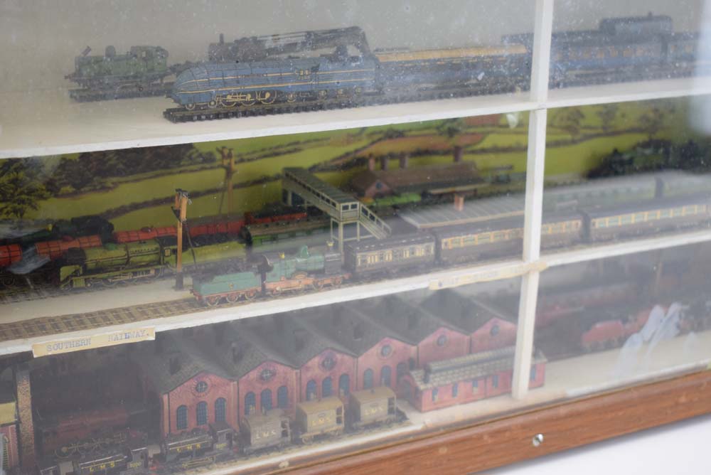 An oak cased diorama containing an arrangement of Micromodels locomotives, - Image 3 of 3