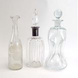 A Continental metalware mounted decanter and stopper, h.