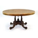 A Victorian walnut quarter-sawn and inlaid loo table,