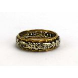 A 9ct yellow gold and white gold highlighted eternity ring set paste, ring size P, 4.