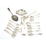 A mixed parcel of Scandinavian silver including teaspoons, a fish slice, a caddy spoon,