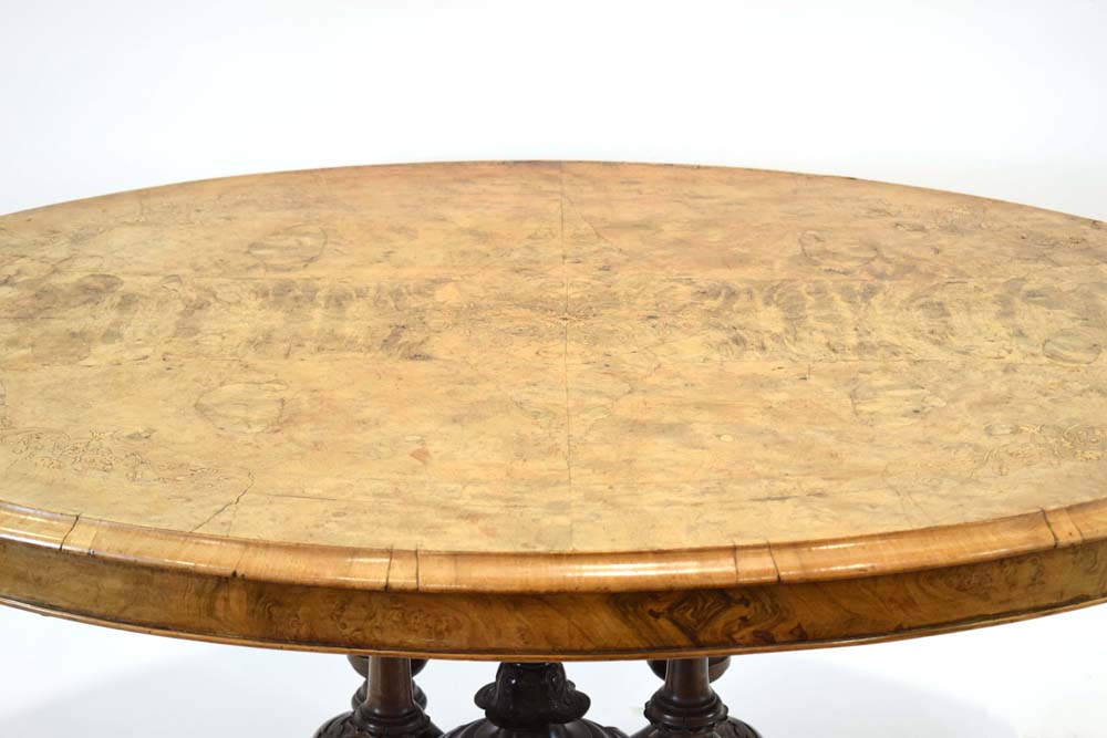 A Victorian walnut quarter-sawn and inlaid loo table, - Image 2 of 3