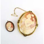 A late 19th/early 20th century yellow metal mounted cameo brooch of oval form depicting a female