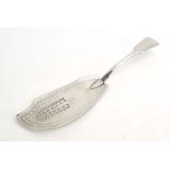 A George III silver fiddle pattern fish server with pierced and engraved blade, maker SA,