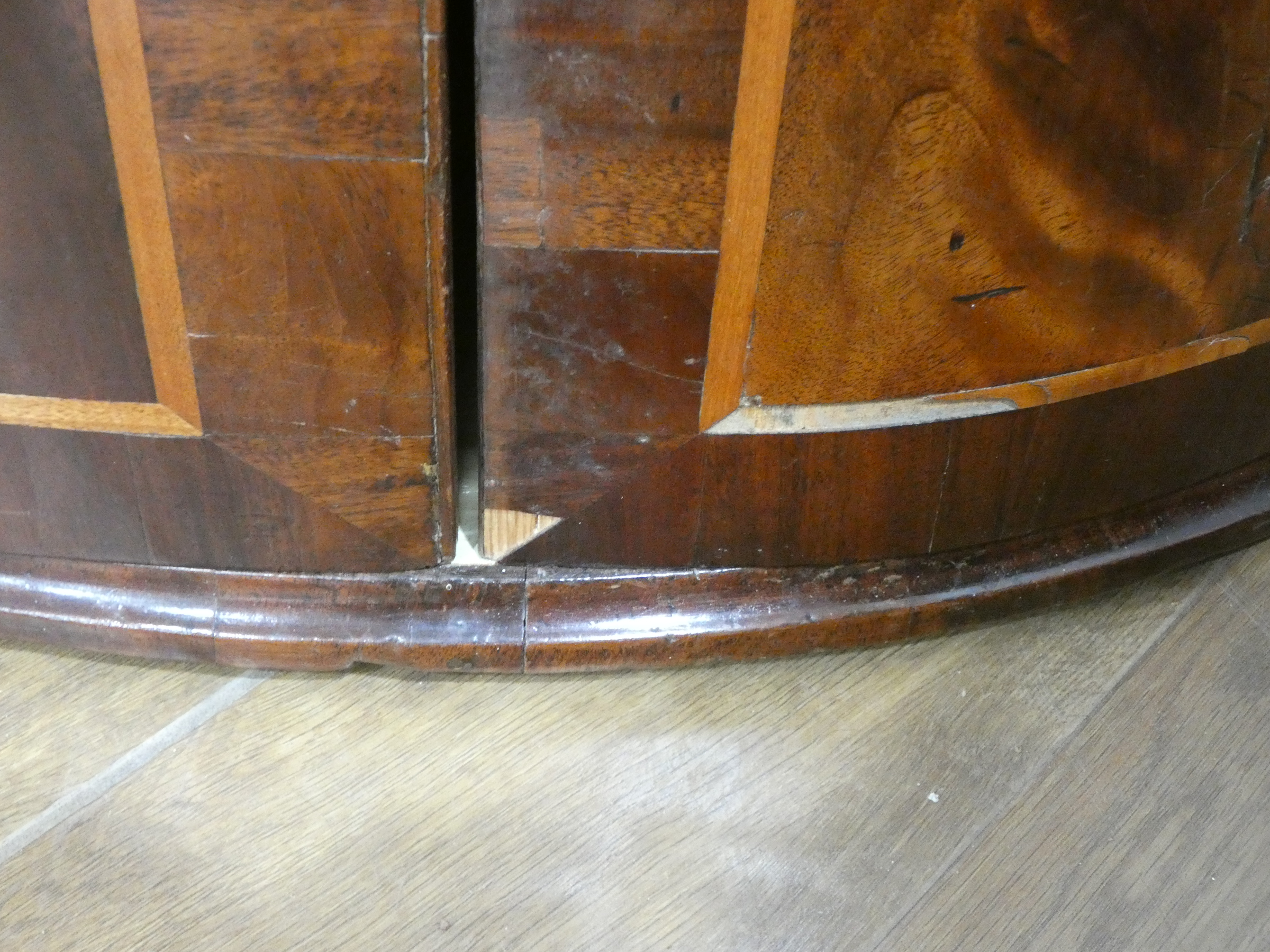 A Georgian mahogany, walnut and crossbanded bow-fronted corner cabinet, - Image 7 of 10