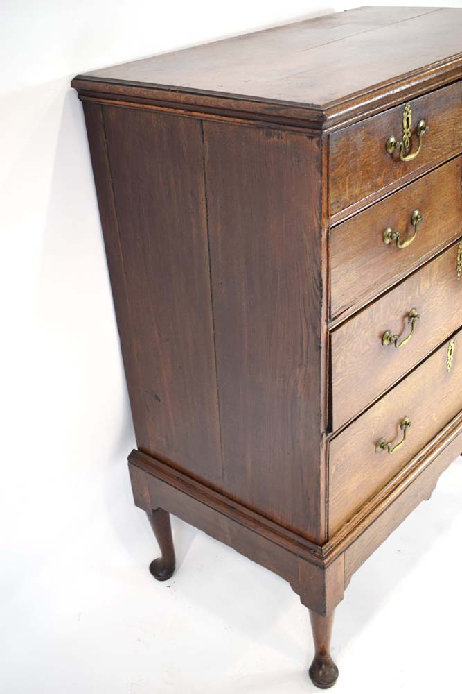 A Georgian oak chest-on-stand, one of the two short drawers with an interior fitted for cutlery, - Image 4 of 5