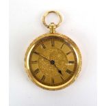 A late 19th/early 20th century 18ct yellow gold open face fob watch,