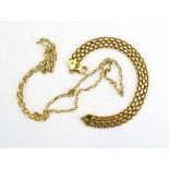 A 9ct yellow gold articulated link bracelet and a 9ct yellow gold chainlink necklace, overall 9.