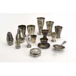A mixed parcel of Scandinavian and other silver and metalware items including egg cups,