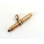 A late Victorian 9ct yellow gold propelling pencil, Birmingham 1889, 8.9 gms, l. 4.