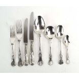 A suite of silver Kings pattern flatware comprising: 6 x table knives, 6 x table forks,