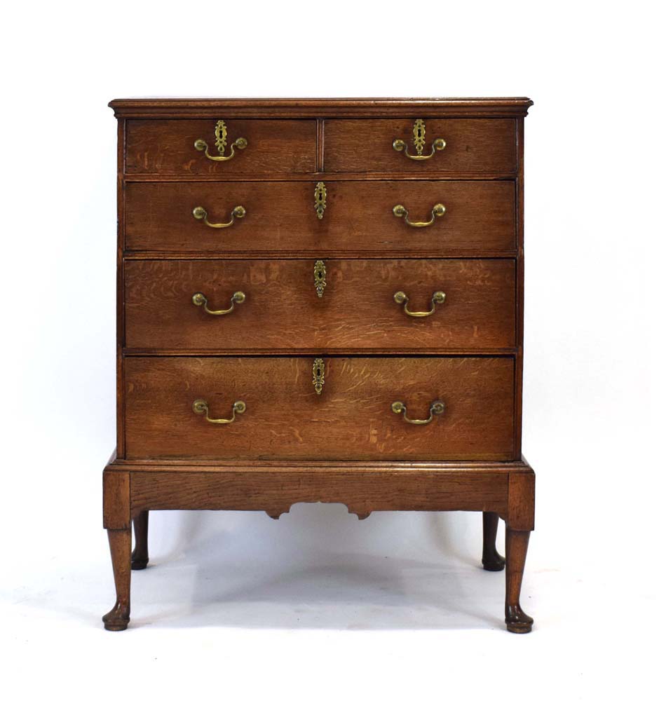 A Georgian oak chest-on-stand, one of the two short drawers with an interior fitted for cutlery, - Image 2 of 5