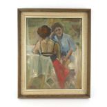 Margaret Thwaites (20th Century), Two ladies having a seated conversation, signed, oil on board,