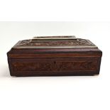 A late 19th/early 20th century Eastern bone and carved beech sewing box,