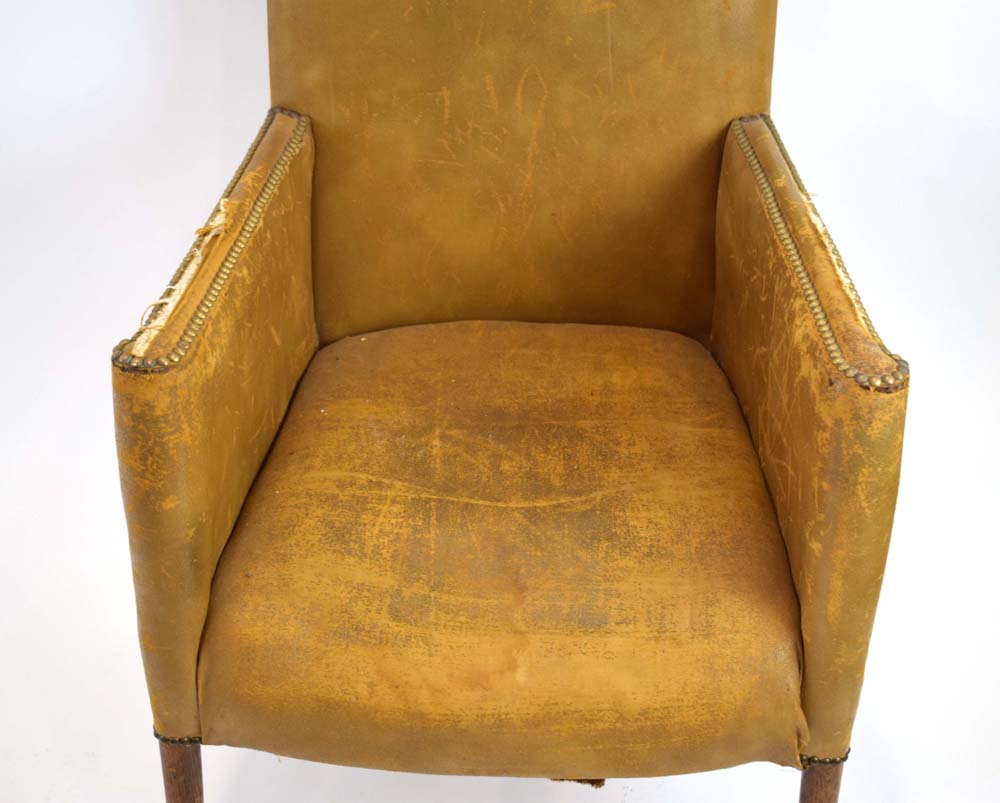 An early 20th century highback leather and studded armchair on tapering legs with pad feet, - Image 3 of 3