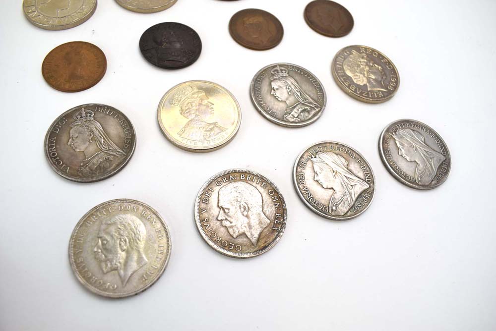 A group of silver crowns and five pound coins including 1890, 1892, 1897, two 1887 Welsh crowns, - Image 2 of 3
