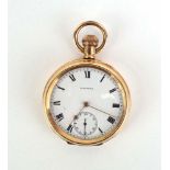 A gold plated open face pocket watch by Waltham,