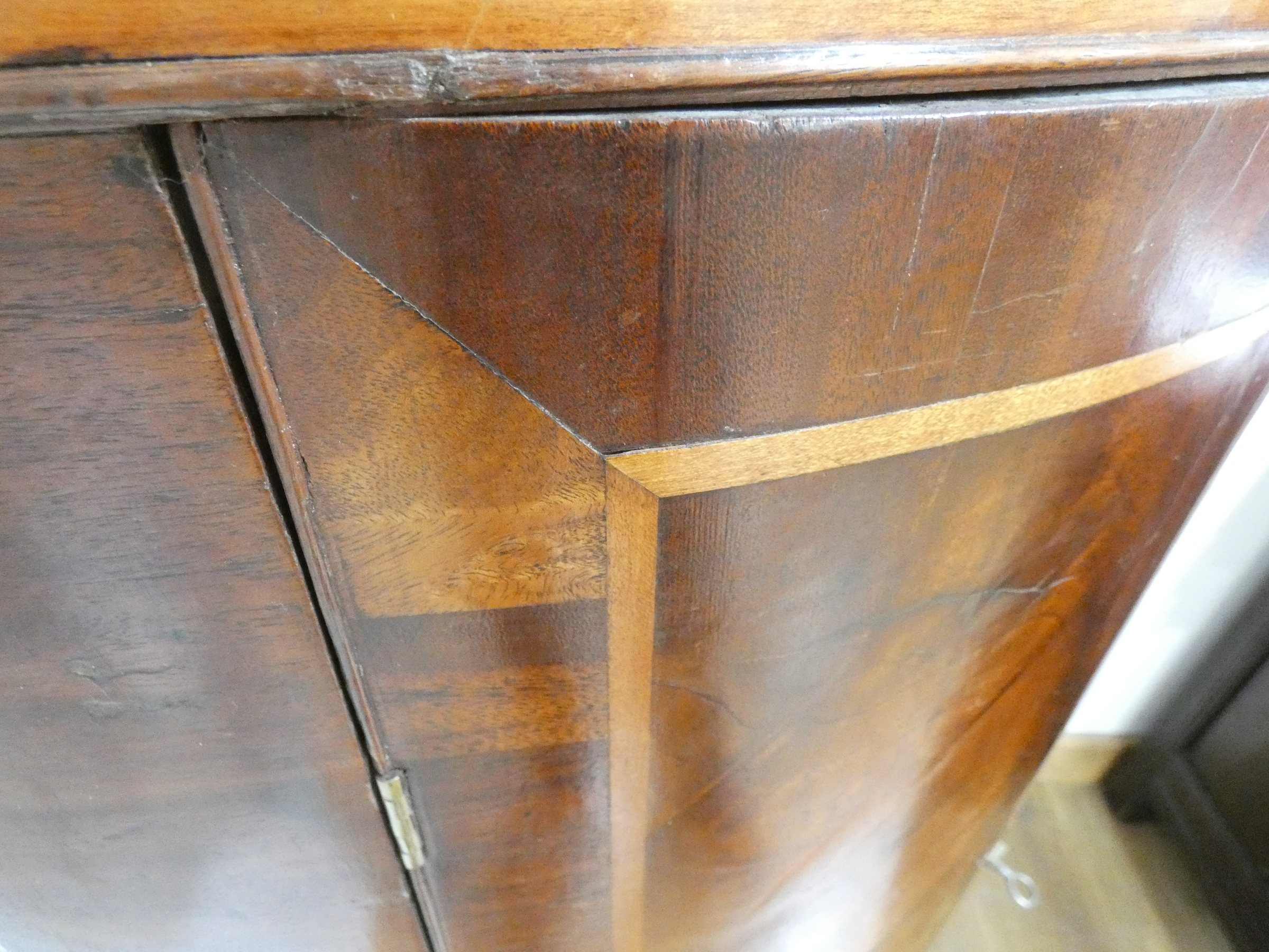 A Georgian mahogany, walnut and crossbanded bow-fronted corner cabinet, - Image 5 of 10