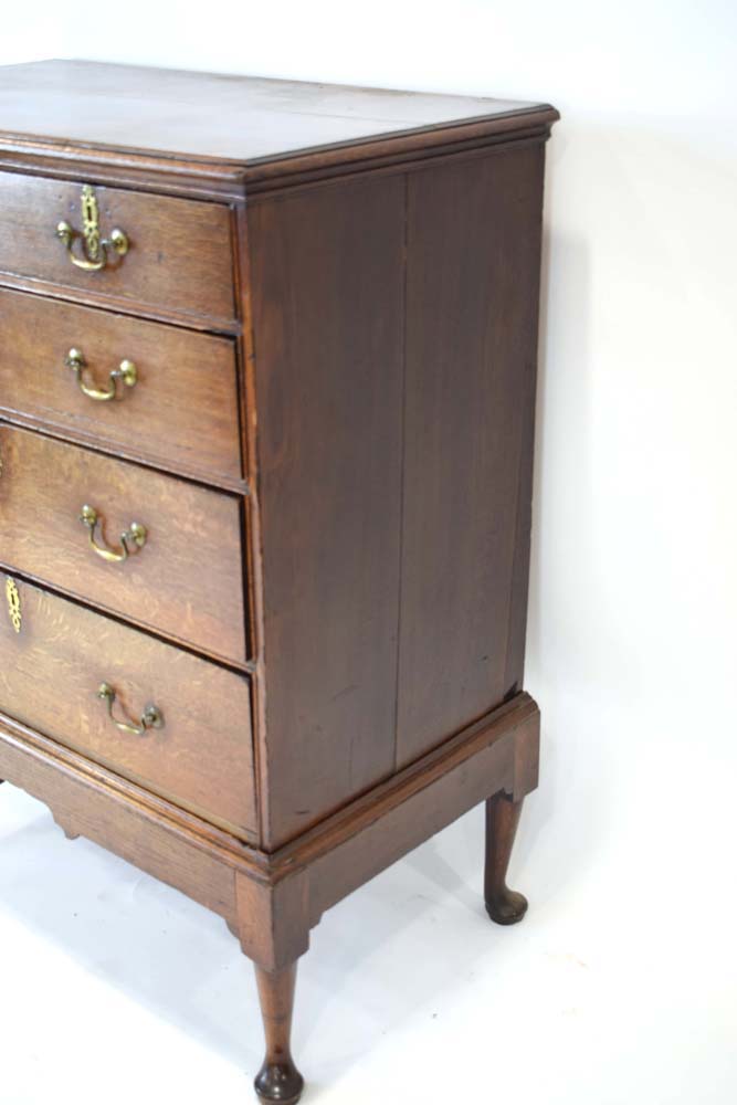 A Georgian oak chest-on-stand, one of the two short drawers with an interior fitted for cutlery, - Image 3 of 5