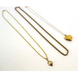 Three 9ct yellow gold necklaces including a ropetwist necklace,