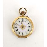 A ladies 14ct yellow gold open face fob watch,
