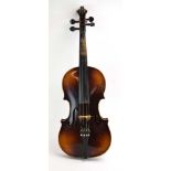 A cased violin with ebony pegs and fingerboard,
