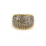 A modern 14ct yellow gold ring pave set small diamonds in a domed mount, ring size M, 6.