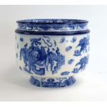 A Royal Doulton Oyana blue and white jardiniere decorated with dragons in the Oriental manner, h.