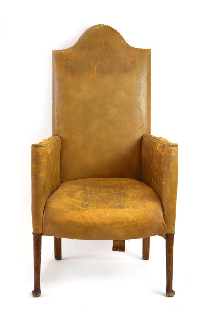 An early 20th century highback leather and studded armchair on tapering legs with pad feet, - Image 2 of 3