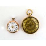 A ladies 9ct yellow gold open face fob watch,